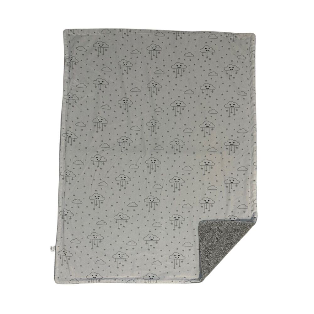 HB Hudson Baby Gray White Rain Cloud Star Smile Sherpa Baby Kids Blanket Lovey